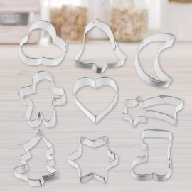 Zenker Weihnachtsausstecher PATISSERIE, Ausstechformen auf einem Drahtbügel, Ausstecher für Plätzchen, Kekse und Fondant (Farbe: Silber) Menge: 1 x 9 Stück