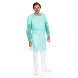 FRANZ MENSCH Hygonorm Eco Gowns with Elasticated Arm | PP, Green, L, L: 115 cm, Circumference: 140 cm, Non-Woven Coat, Disposable Gown, Protective Gown, Non-Woven Visitor Coat, Pack of 100