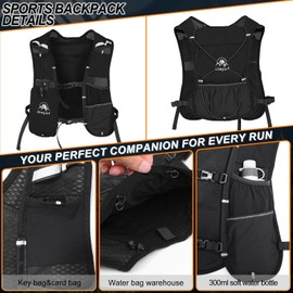 Running Vest for Women Men, Lightweight (194g/8 Bags) Hydration Backpack Running Phone Holder Vest for Hiking Trail Running Cycling Race Marathon Running Essentials (Black, Adjustable)