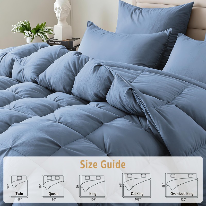 DREAMHOUR Pinch Pleat Goose Down Comforter King Size 106x 90，All