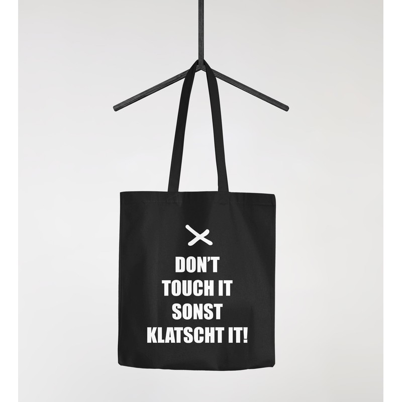 Moonworks® Jute Bag Don't Touch it sonst klatscht it Saying