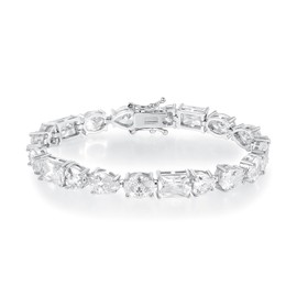 MDFUN 14K White Gold Plated Tennis Bracelet with Heart Oval Teardrop Rectangle Cut Cubic Zirconias for Women Men, 6.5-7.5 inches, 6.5, Cubic Zirconia