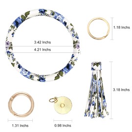 Weixiltc Wristlet Key Ring Leather Oversized Bracelet Bangle Keychain With Tassel for Women Girl (Floral)