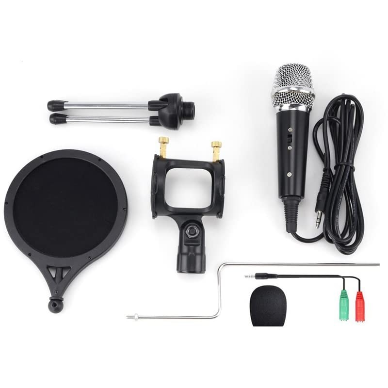 Kondensatormikrofon-Kit Mikrofon-Set mit verstellbarem Mikrofon-Aufhängungs-Scherenarm, Metallstoßhalterung und doppellagigem Pop-Filter für
