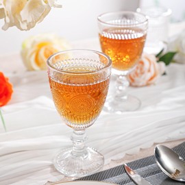 ysnn Set of 6 Clear Glassware Ornate Goblets 10 oz Vintage Drinking Cocktail Glasses Drinkware Set for Wedding Baby Shower Party Holidays Anniversary Bar