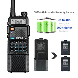 Baofeng UV-5R 8W Tidradio Wireless Programmer Baofeng Bluetooth Two Way Radio Battery and Earpiece for Hunting Survival Gear Battery and Earpiece for Hunting Survival Gear 3800mAh （2PC (Black)