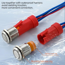 ZOYSEAY Small Metal Push Button Switch 19mm 0.75'' 20A Heavy Duty ON/Off Pushbutton with 12-24V LED Waterproof IP67 with Socket Plug (Momentary, Red)