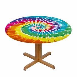 Yinron Swirl Spiral Round Tablecloth Abstract Colorful Tie Dye Waterproof Oil-Proof Table Cover Table Cloth For Indoor Dining, Outdoor Picnic Parties, Camping ,Fits For Table 40-44" Inches