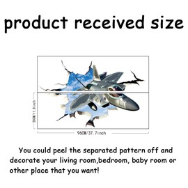 SUPERDANT 3D Wall Sticker Fighter Jet Plane 3D Wall Decals Air Force Peel and Stick Vinyl Watercolor Art Decor for Boys Kids Room Living Room Nursery Bedroom Playroom Wall Decor