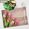 Place Mat Set - Pink Tulips on Wooden Table -