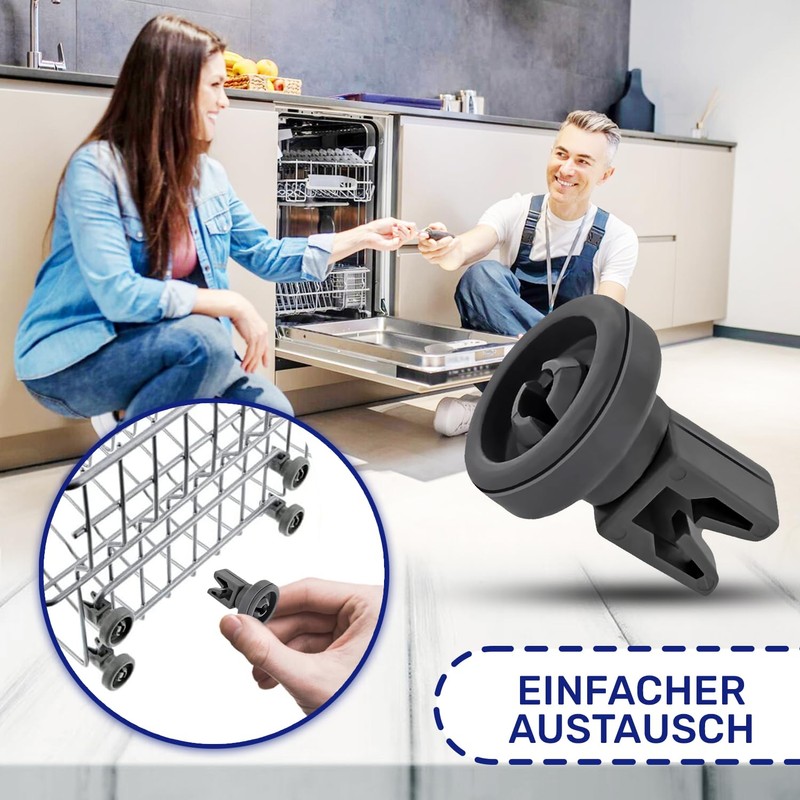 Pack of 8 Dishwasher Wheels Upper Basket Diameter 25 mm