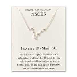Philip Jones Pisces Star Sign Zodiac Constellation Necklace and Quote Card with Zircondia® Crystals