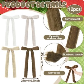 Hoteam 12Pcs Furry Christmas Bows 11 x 18 Inch Large Christmas Tree Topper Bow Fluffy Fuzzy Green Fur Craft for Wreath Door Xmas Outdoor Home Garden Wedding Party Ornament Decor (Neutral Colors)