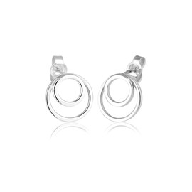 Elli Women's Stud Earrings Double Circle Basic in 925 Sterling Silver, Facet cut, None