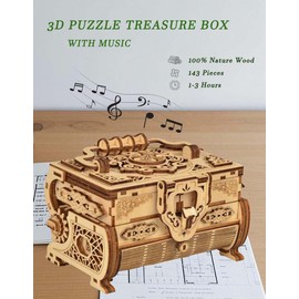 3D Wooden Puzzle Mechanical Treasure Box with Music, DIY Wood Model Building Kits for Audlts