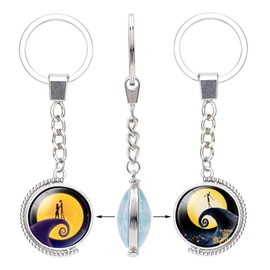 Moonffay The Nightmare Before Christmas Keychain Jack and Sally Skellington Inspired Keyring For Women Men, B-style 2, Long