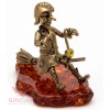 Russian Solid Brass Amber Figurine Baba Yaga biker witch flying