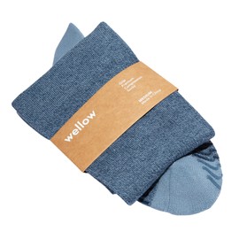 Wellow Knee High Compression Grip Socks for Men & Women, Non-Slip Socks, 18-25 mmHg Made with Viscose from Bamboo, Nurses & Pregnancy Support, Relieves Swelling, Regular, LR, Blue Steel