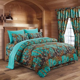 Regal Comfort The Woods Teal Camouflage King 6pc Sheet Set - Premium Luxury Printed Fitted Sheet, Flat Sheet, Camo and Solid Pillowcases Camo Bedding Set for Rustic Teens Boys and Girls