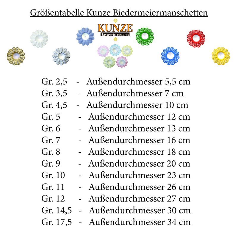 Kunze Biedermeier Cuffs Pack of 25 Size 3.5 Diameter 7.5