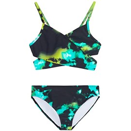 Kanu Surf Girls' Coral Reef Beach Sport Wrap Around Bikini 2-Piece Swimsuit, Hurricane Black/Green, 8