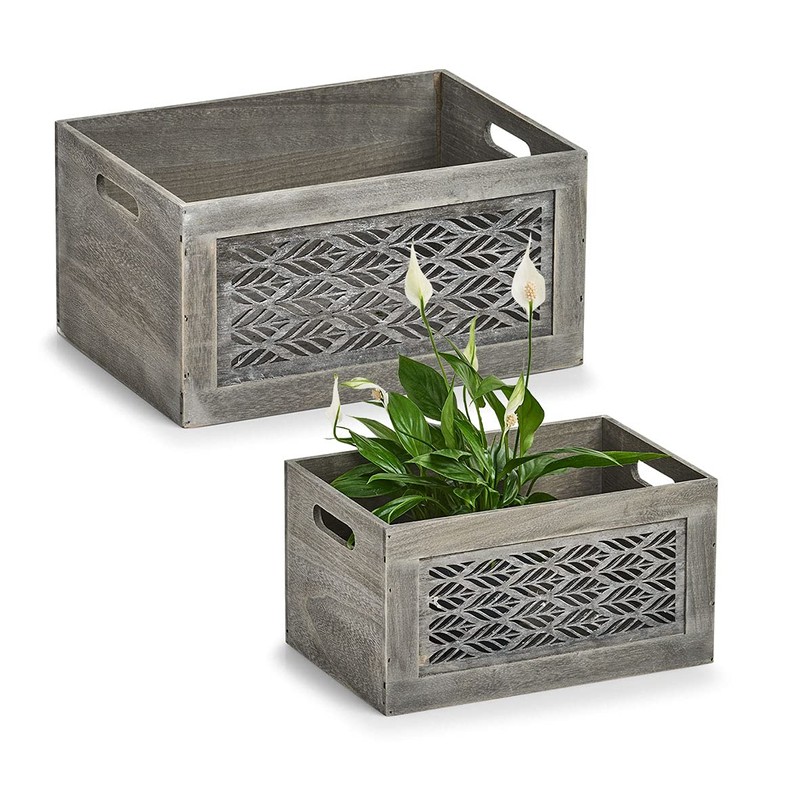 Zeller 15187 Storage Box 'Leaves', Wood, Grey, Approx. 35 x