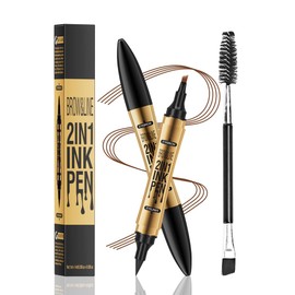 TOEECY Eyebrow Pencil, 2-in-1 Liquid Eyebrow Pencil, Eyeliner with Double Brush, Dual-Ended, 4 Fork Tips, Microblading for Perfect Eyebrow, Eye Makeup (Light Brown)