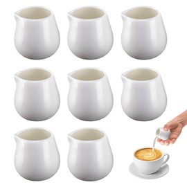 Foreverup White Ceramic Milk Jug, 8pcs Mini Creamer Jug Milk Creamer Pitcher, Syrup Server, Gravy Jug, Sauce Pots, Mini Milk Jug Ceramic Serving Pitcher for Coffee Milk Creamer and Sauces(50ml)
