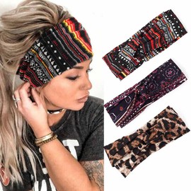 Zoestar Boho Criss Cross Headbands Vintage Flower Hair Bands Twisted Head Scarfs Stylish Elastic Head Wraps for Women and Girls(Pack of 3)