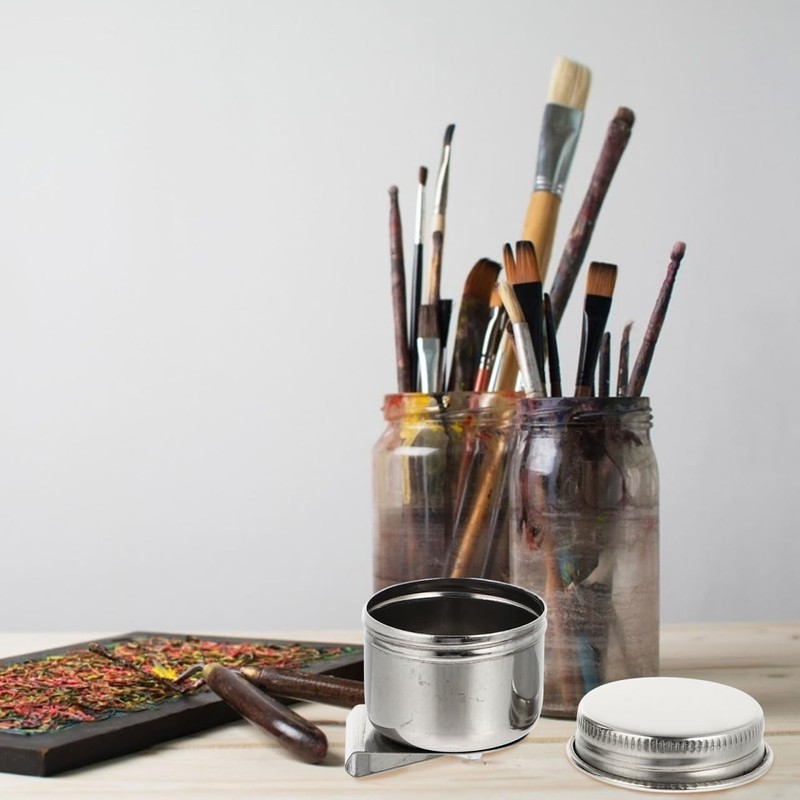 BESPORTBLE 2pcs Oil Painting Palette Cup with Lid Stainless Steel
