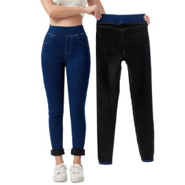 heipeiwa Women's Fleece Lined Jeans Winter Jeggings Thermal Flannel Lined Tummy Control High Waisted Pull on Skinny Jeans