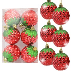 6 Pcs Christmas Baubles, Christmas Tree Bauble Set, Xmas Balls Baubles Strawberry, Christmas Strawberry Pendant, Hanging Christmas Baubles Balls Ornaments Set for Home Festival Christmas Decorations