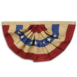 American Embroidered Vintage Burlap USA Bunting Flag - 4x2ft Sewn Stars and Stripes Burlap Flag for All Season Decor