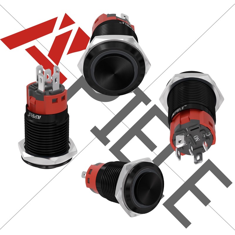 APIELE 16mm Latching Push Button Switch 12V On Off Aluminium