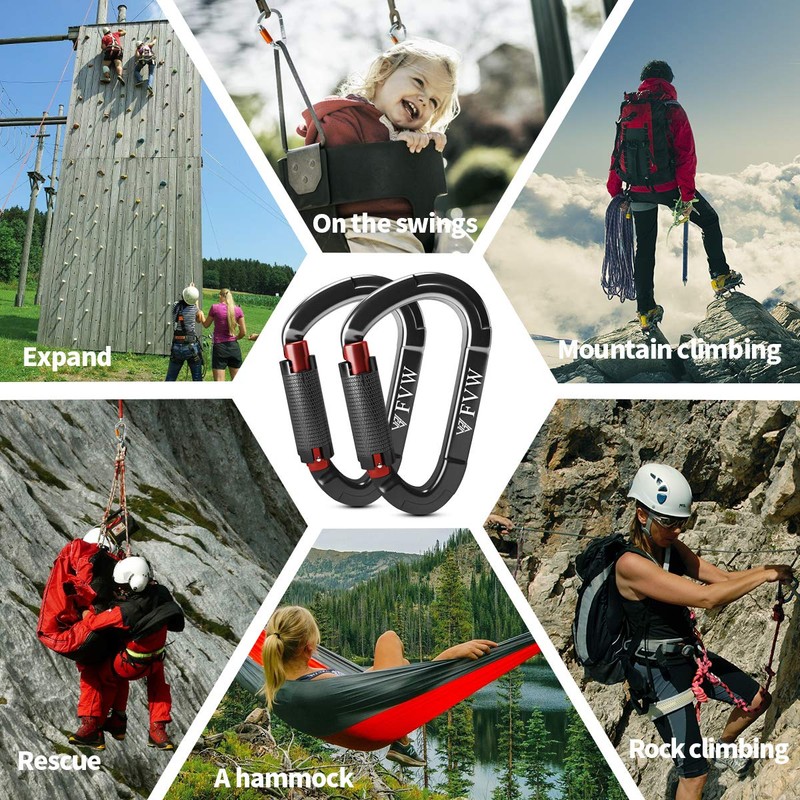 FVW 5Pack Heavy Duty Climbing Carabiners, 25KN UIAA Certified Auto