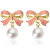 Bow Pearl Dangle Earrings for Women Pink Bow Stud Earrings