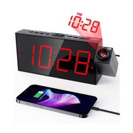ROCAM Projection Alarm Clock, Digital Alarm Clock with USB Charge Port, Alarm Clock Projector for Bedroom with Dimmer, Loud Alarm Clock Bedside for Heavy Sleepers, Snooze