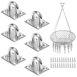 Pack of 6 M4 Eye Plate Stainless Steel Eye Plate with Eyelet, Eyelet Plate Stainless Steel Eye Plates Eyelets Cover Plate for Ceiling Hooks Hanging Awning Mounting Hooks Eyelet Wall Hooks with 24