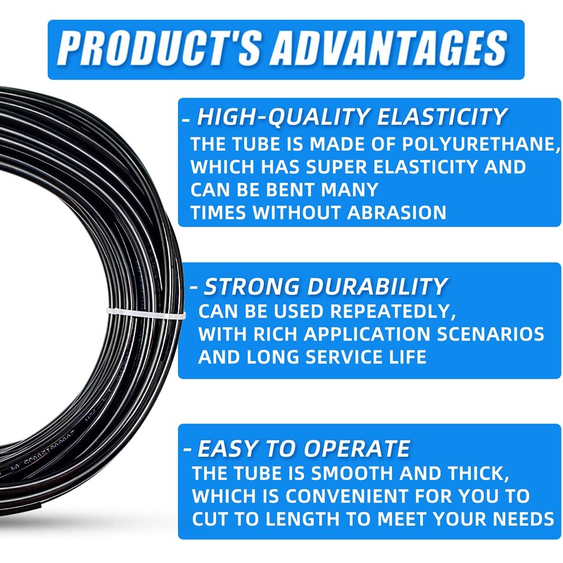 ERGAOBOY Black 10M Polyurethane PU Air Hose Pipe Kit, 8mm