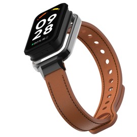 HOPMC Compatible with Redmi SmartWatch 2 Strap,Replacement Leather Band Wirstband Accessories with Metal Frame for Redmi Smart Band 2 Fitness Tracker (Brown)