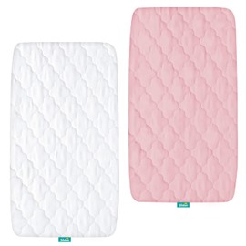 Bassinet Mattress Pad Cover, Waterproof, Fit for All Mainstream Bassinet - Rectangle,Oval,Hourglass, 2 Pack, Ultra Soft Microfiber Surface, Washer & Dryer, White and Pink