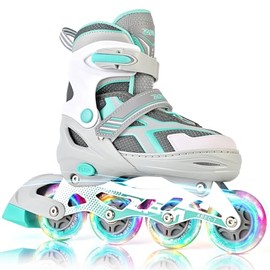 2PM SPORTS Torinx Green Boys Adjustable Inline Skates, Fun Beginner Roller Skates for Kids, Youth, Girls, Men and Women