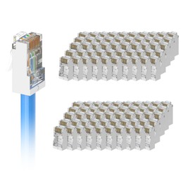 VCE UL Listed Cat6 Sheiled RJ45 Pass Through Connectors Paquete de 100 unidades, RJ45 8P8C Cat 6/Cat 5e Conector End 3 Prong Ethernet Conector modular chapado en oro para cable de red STP/FTP sólido o