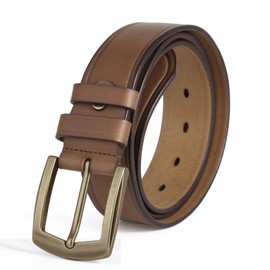 Rollslatte Mens Gifts Leather Belt with Retro Brass Buckle, Khaki Western Cowboy Full Grain Genuine Belt, Wide Real Italian Leather Mens Belts Casual for Jeans Belt Size 36 (Waist Size 35-36)