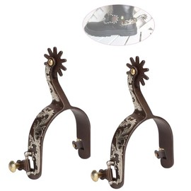 KUIDAMOS Western Spurs Horse Spurs 1 Pair, Low Carbon Steel Western Cowboy Spurs Carved Decoration Men Women Horse Boot Spurs with Turnable Gear for Equestrian Enthusiasts