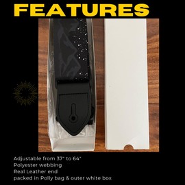 Generic Midnight Mountain Star Guitar Strap, Polyester Webbing strap with Genuine Leather Ends., Black