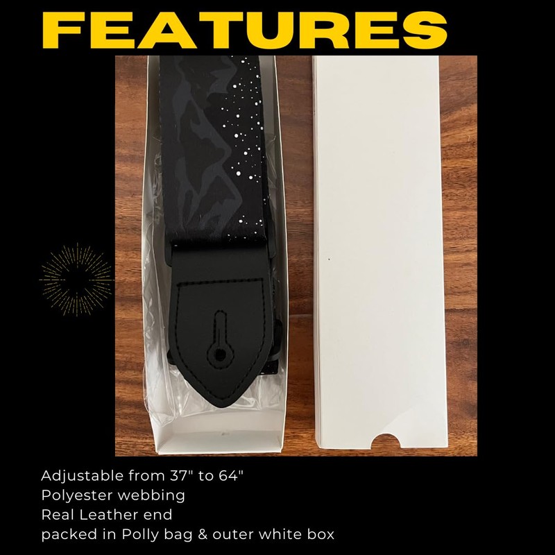 Generic Midnight Mountain Star Guitar Strap, Polyester Webbing strap with