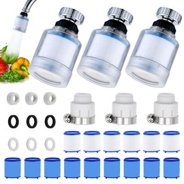 24 Stück Wasserfilter Wasserhahn Set,3pcs 360° Filter Wasserhahn+9PP-Baumwollfilterelement+ 9Antibakterielle Filterelemente+ 3Universelle Schnittstelle Austauschbar Filterelement,für Küvhe,Badezimmer