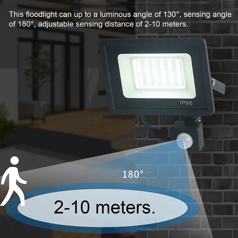 Human Sensor LED Flood Light 50W IP66 Waterproof 6000K Outdoor
