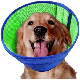 Dog Cone,Agemin Recovery Collar Cone is Adjustable,Multiple Sizes Suitable for Dog Wound Care,Postoperative Use,Soft and Comfortable Fabric Anti-Licking(L(Neck:15-17.3in))